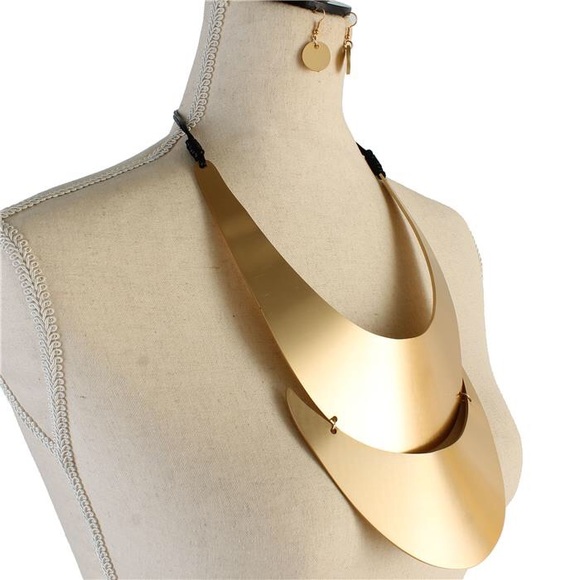GOLD FASHION METAL LINKED U SHAPED NECKLACE SET - Picture 2 of 2